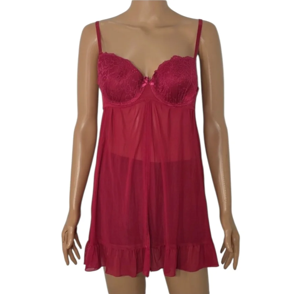 Marilyn Monroe Deep Red‎ Lace Sheer Babydoll Chemise Size S Small